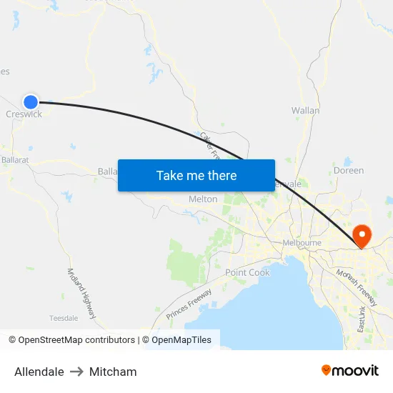Allendale to Mitcham map