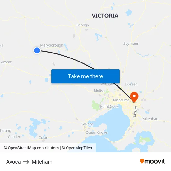 Avoca to Mitcham map