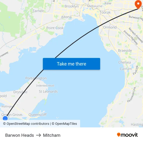 Barwon Heads to Mitcham map