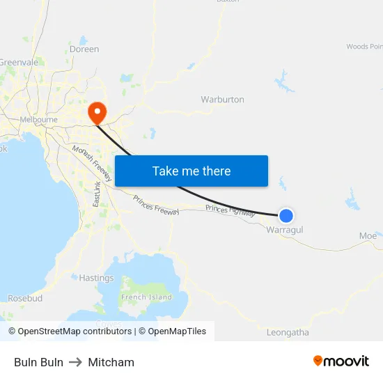 Buln Buln to Mitcham map