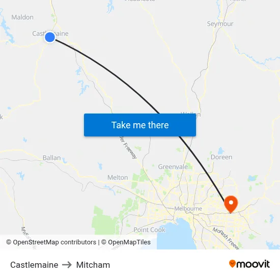 Castlemaine to Mitcham map