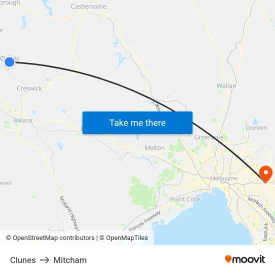 Clunes to Mitcham map