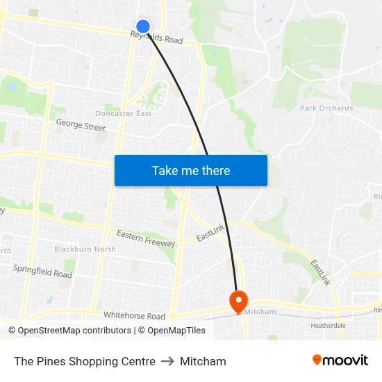The Pines Shopping Centre to Mitcham map