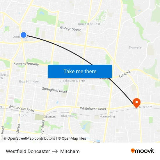 Westfield Doncaster to Mitcham map