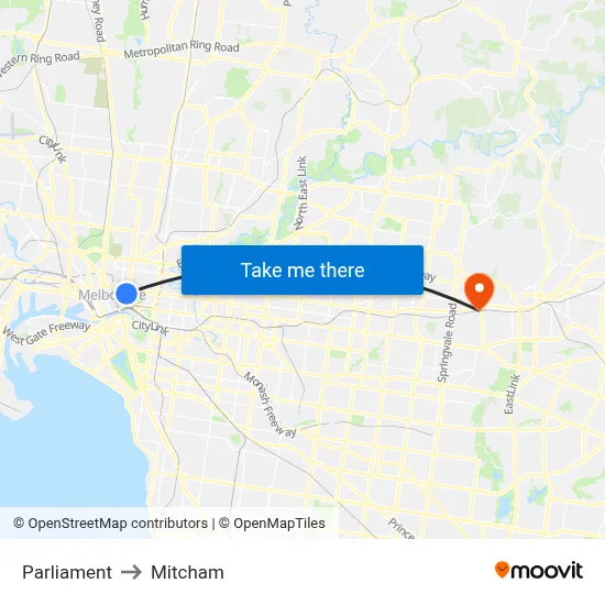 Parliament to Mitcham map