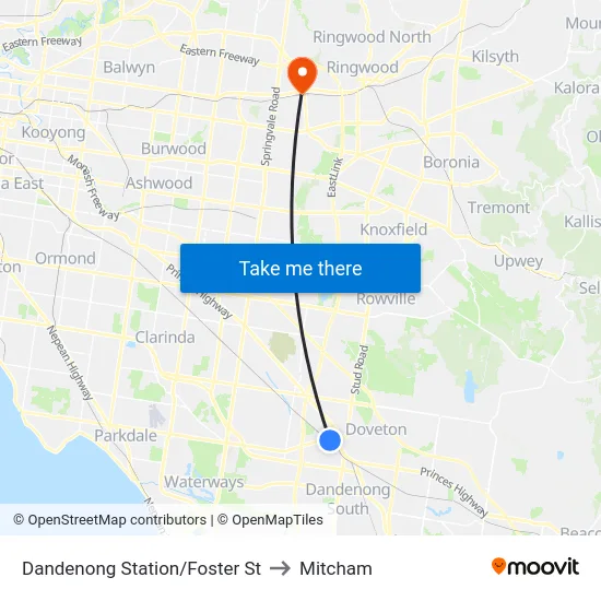 Dandenong Station/Foster St to Mitcham map