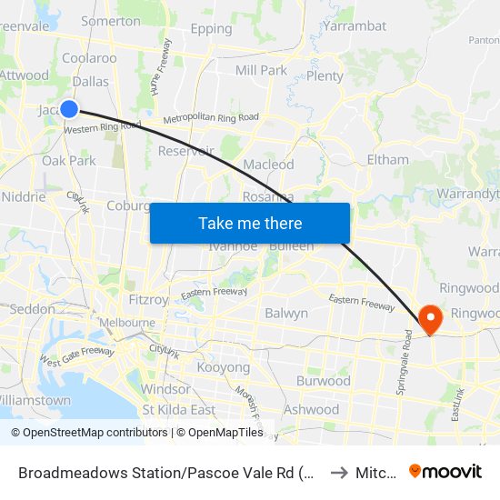 Broadmeadows Station/Pascoe Vale Rd (Broadmeadows) to Mitcham map