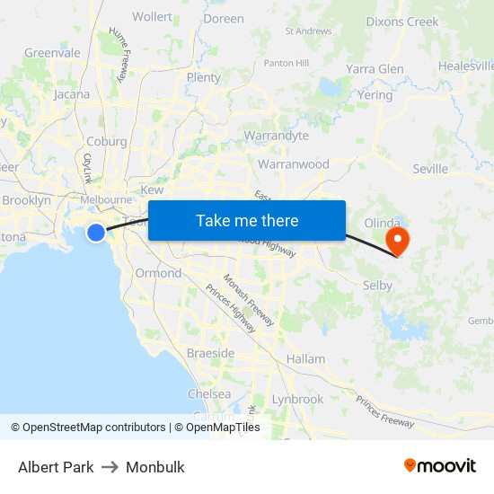 Albert Park to Monbulk map