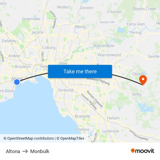 Altona to Monbulk map