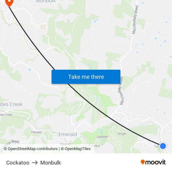 Cockatoo to Monbulk map