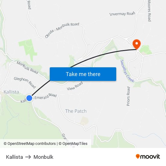 Kallista to Monbulk map