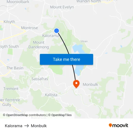 Kalorama to Monbulk map