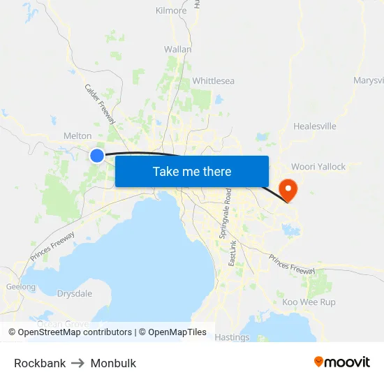 Rockbank to Monbulk map