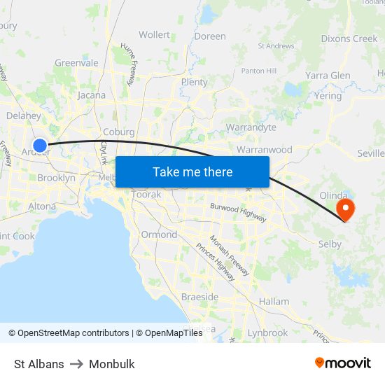 St Albans to Monbulk map