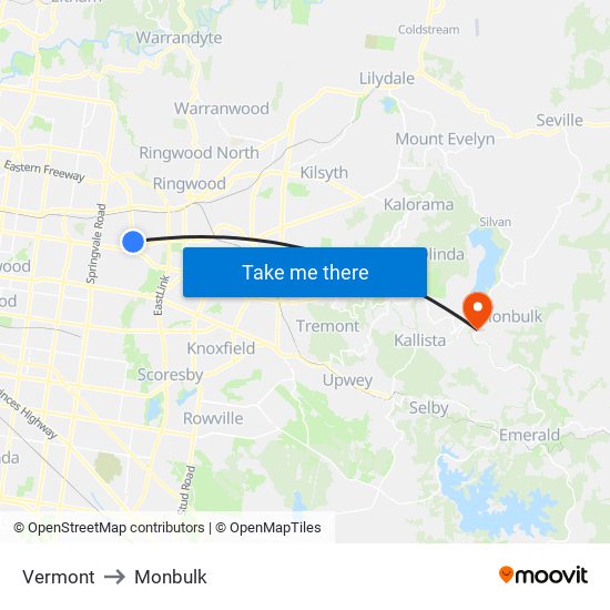 Vermont to Monbulk map