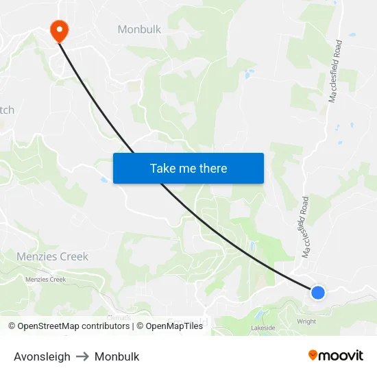 Avonsleigh to Monbulk map