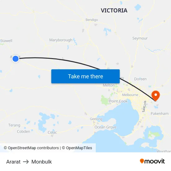 Ararat to Monbulk map