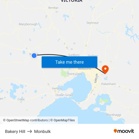 Bakery Hill to Monbulk map