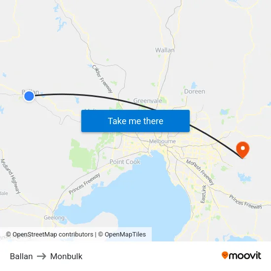 Ballan to Monbulk map