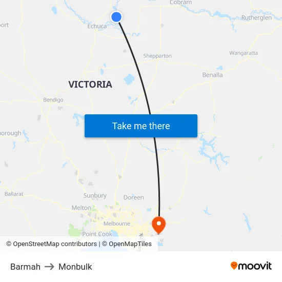 Barmah to Monbulk map