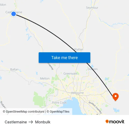 Castlemaine to Monbulk map