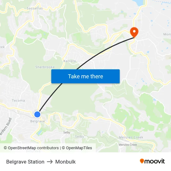 Belgrave Station to Monbulk map