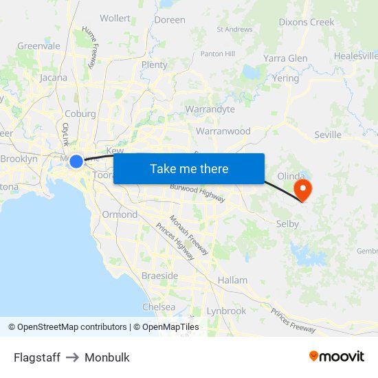 Flagstaff to Monbulk map