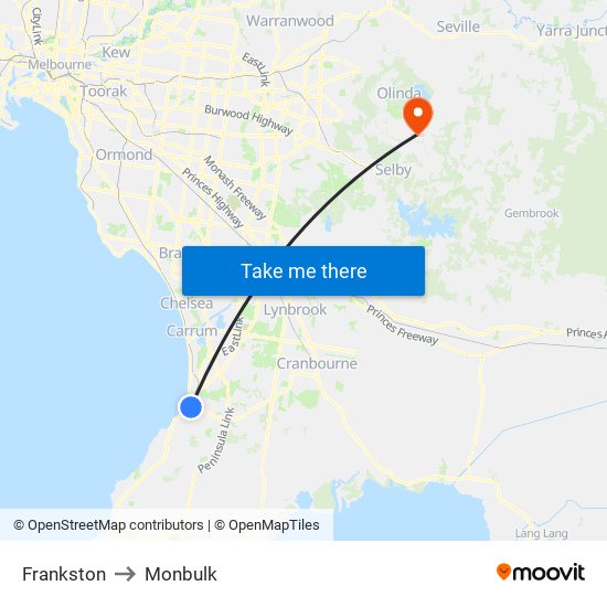 Frankston to Monbulk map