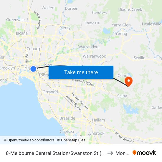 8-Melbourne Central Station/Swanston St (Melbourne City) to Monbulk map