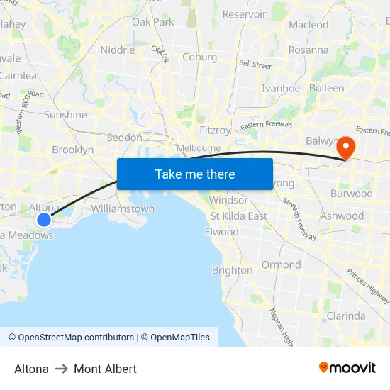 Altona to Mont Albert map