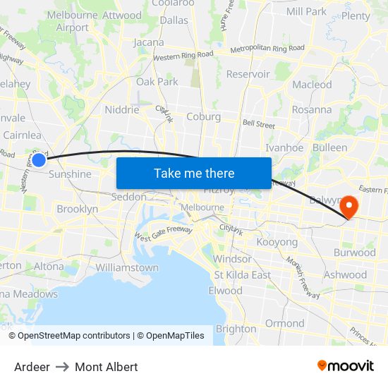 Ardeer to Mont Albert map