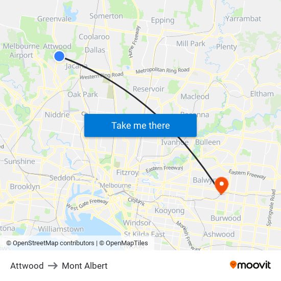 Attwood to Mont Albert map