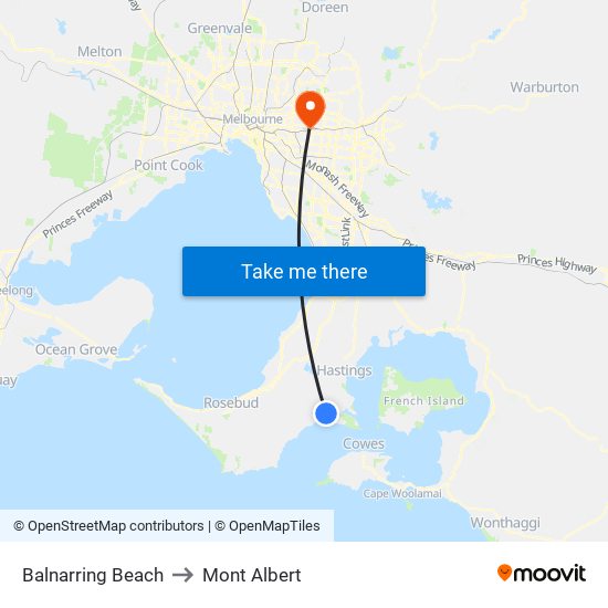 Balnarring Beach to Mont Albert map