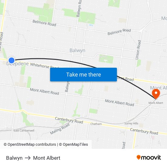 Balwyn to Mont Albert map