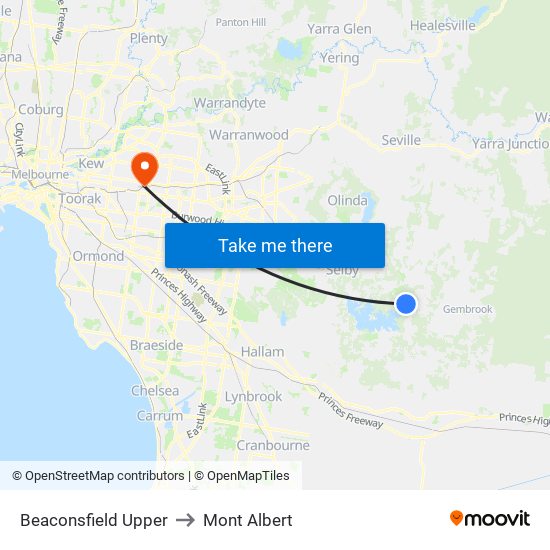 Beaconsfield Upper to Mont Albert map