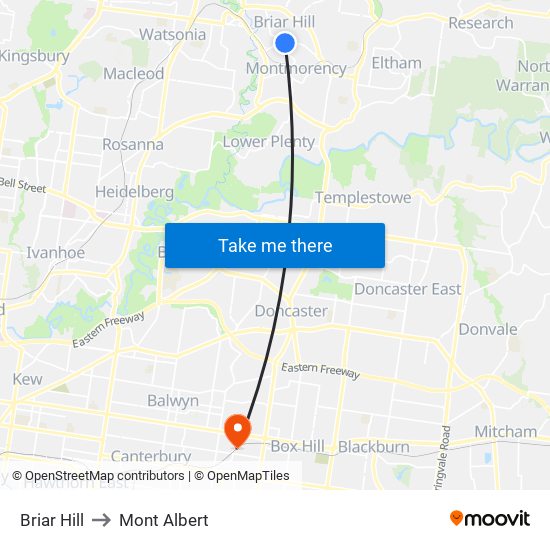 Briar Hill to Mont Albert map