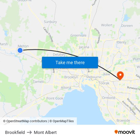 Brookfield to Mont Albert map