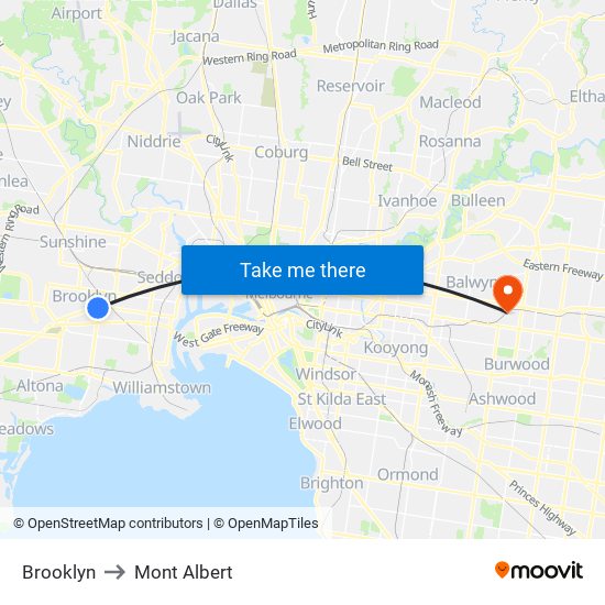 Brooklyn to Mont Albert map