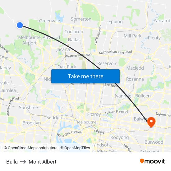 Bulla to Mont Albert map