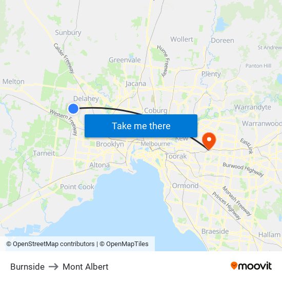 Burnside to Mont Albert map