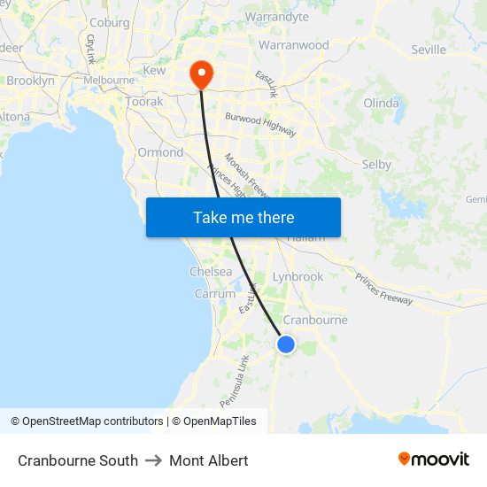 Cranbourne South to Mont Albert map