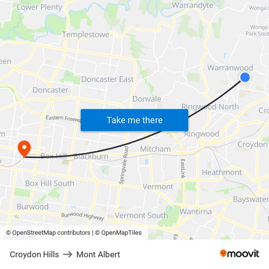 Croydon Hills to Mont Albert map