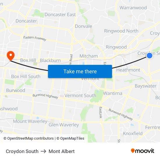 Croydon South to Mont Albert map