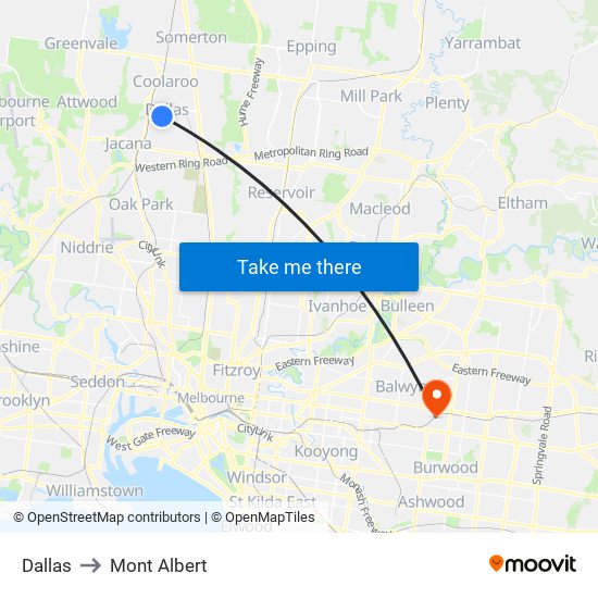 Dallas to Mont Albert map