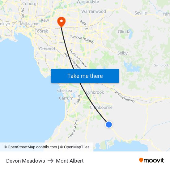 Devon Meadows to Mont Albert map