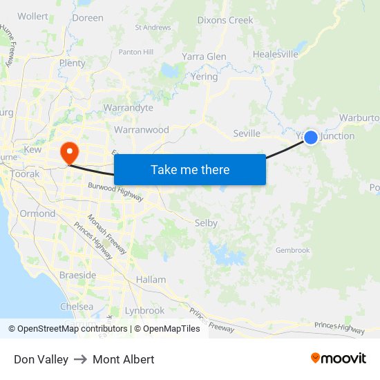 Don Valley to Mont Albert map