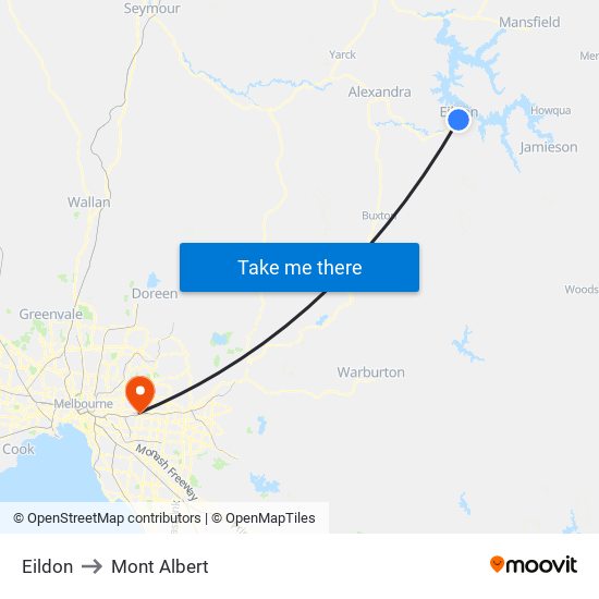 Eildon to Mont Albert map