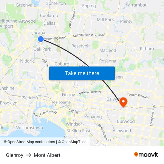 Glenroy to Mont Albert map