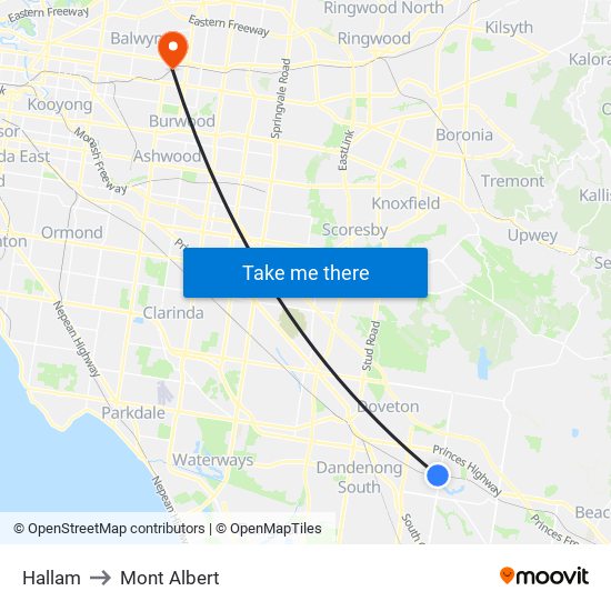 Hallam to Mont Albert map