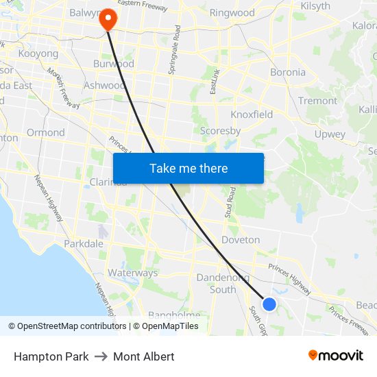 Hampton Park to Mont Albert map